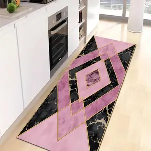 One pink-and-black diamond-pattern kitchen rug, water-absorbent and slip-resistant, long floor mat for living room, bedroom, bathroom, kitchen sink, laundry room, office area, home decor, Decorative rug mat