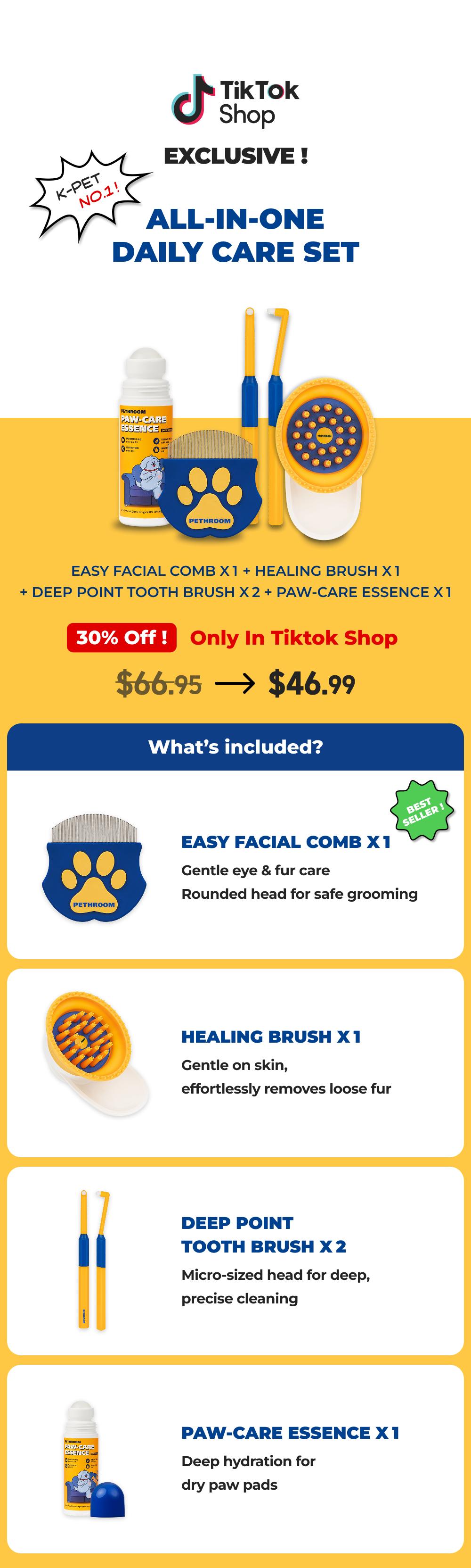 PETHROOM Daily Grooming Set for Cats and Dogs | All-in-One Daily Care | Facial, Body, Dental, Paw | Korean Pet Care, K-beauty, K-pet PETHROOM Daily Grooming Set for Cats and Dogs | All-in-One Daily Care | Facial, Body, Dental, Paw | Korean Pet Care, K-beauty, K-pet