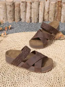 Summer New Cross Strap Thick Sole Slippers, Women's Woven Pattern Platform Sandals, Outdoor Anti-Slip Casual One-Lane Slipper