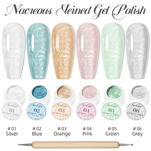 Tencoco Pearl Gel Nail Polish Set, 6 Colors Iridescent Mermaid Gel Collection Nail Gel Polish Kit, Soak Off Uv Gel Polish Swirl Shell Thread Effect, Gift for Women tiktokshopspringglowup #SummerVibes