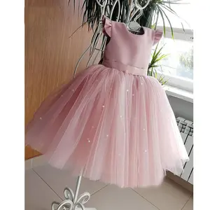 Ready Stock 4-9Y Girls Princess Dress Sleeveless Bow Piano Performance Gauze Puffy Dress One Piece Party Dress 19226