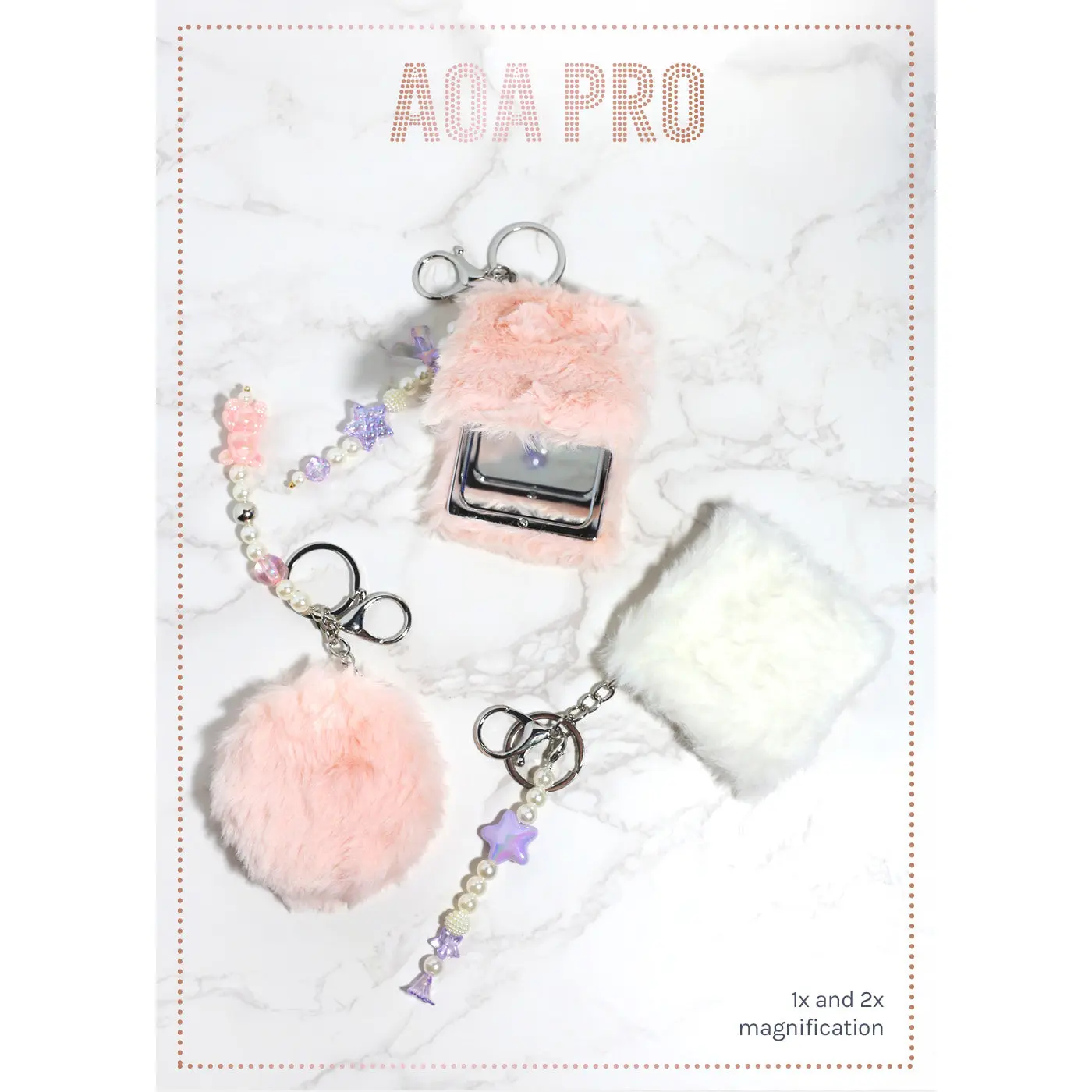 AOA Pro Double-Sided Compact Mirror – Fluffy Keychain