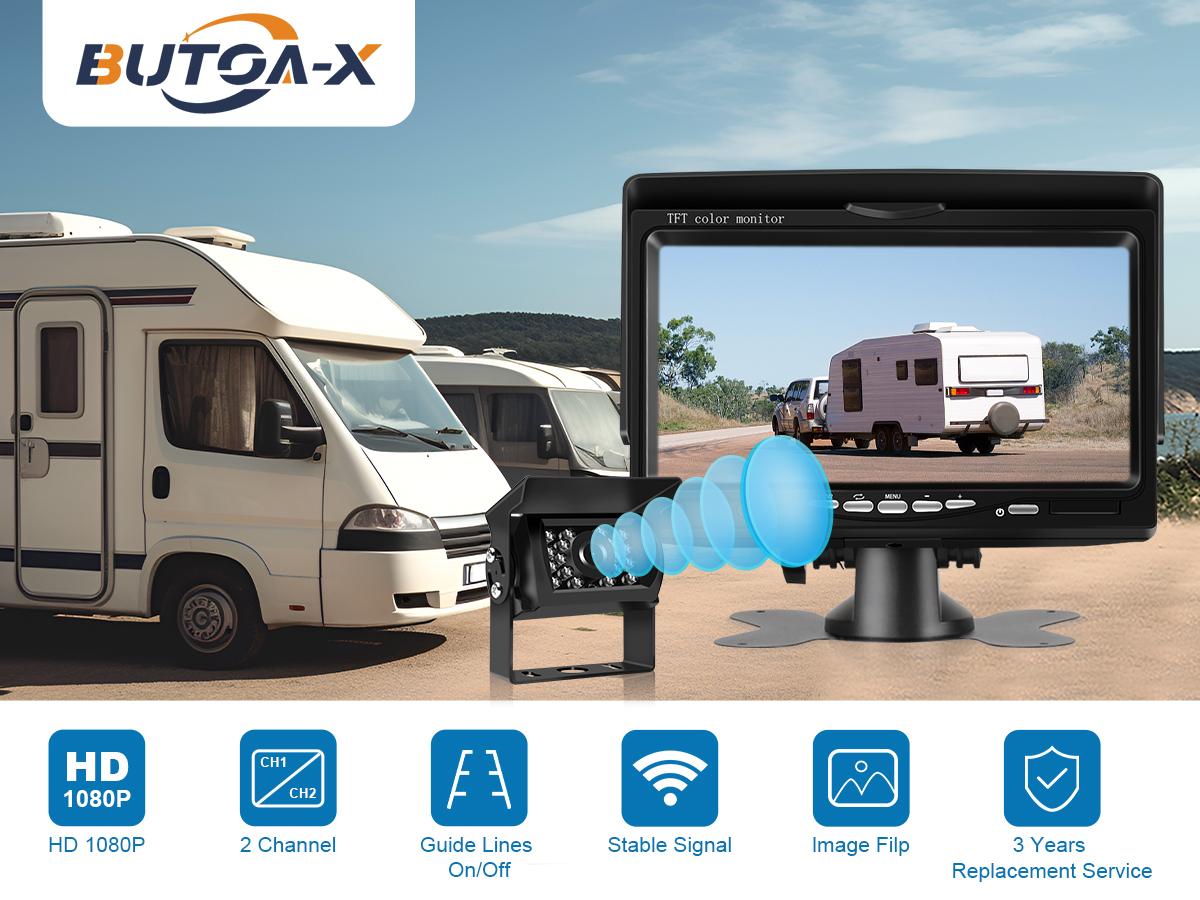 BUTOA-X RV Backup Camera No Delays 7 Inch HD 1080P Rear View Camera with IR Night Vision 2 Channels - IP69 Waterproof Reverse Camera for Truck Trailer Camper Tractor