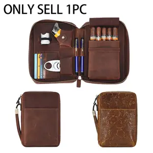 1pc Premium Cigar Storage Pouch, Storage Pocket, embossed retro design, 5 sticks capacity cigar case, portable handheld clutch with wrist strap, high-end textured appearance, stylish vintage layout, perfect for daily carry and outdoor collection
