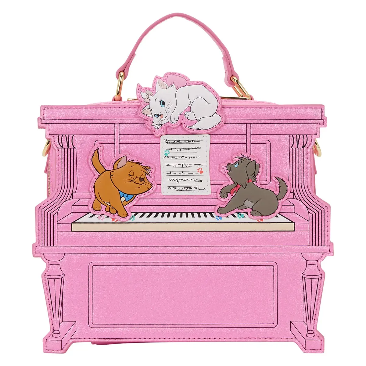 Disney Aristocats Crossbody Bag, Figural Piano-Shaped Fashionable PU Purse with Glitter Details and Adjustable Strap, Fashionable Crossbody Bag, Creative Design Bag