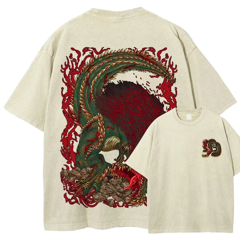 Men's Monster Hunter Washed T-Shirt 5 - Unisex Fit, Round Neck, Everyday Casual Top for Human, Lady