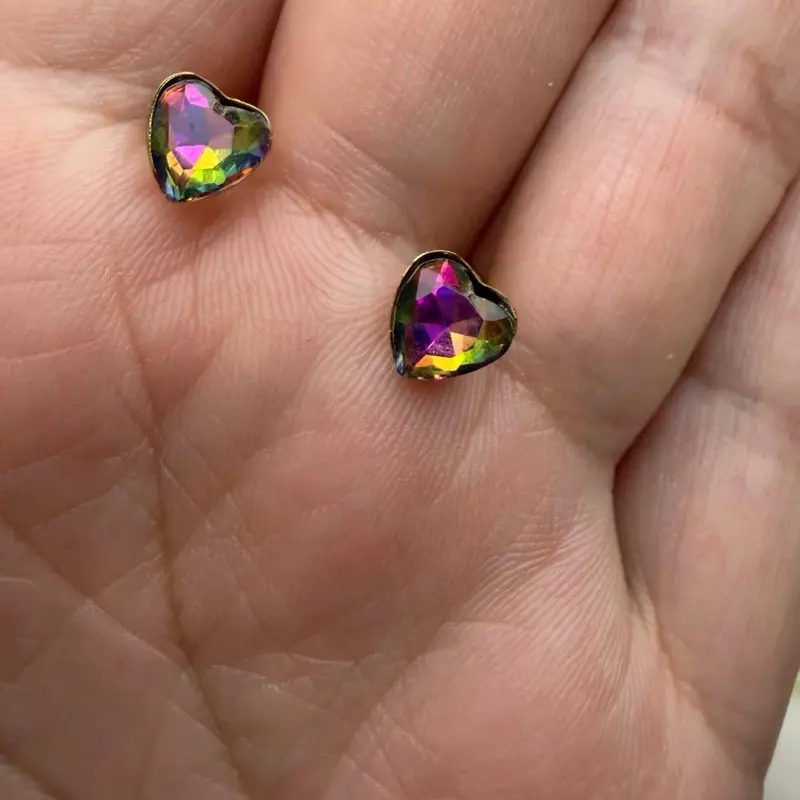 Rainbow heart earrings with gold accents #rainbow #heart #earrings