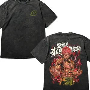 Might Guy Eight Gates Anime T-Shirt - Vintage Washed Heavyweight Cotton Tee, Night Guy Graphic Streetwear, Retro Oversized Shirt for Gym & Casual