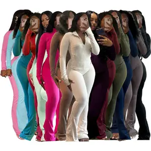 Women Tracksuit Set Spring Long Sleeve Tight Jacket And High Waist Flared Pant Casual Two Piece Set Workout Yoga Gym Jogger Set