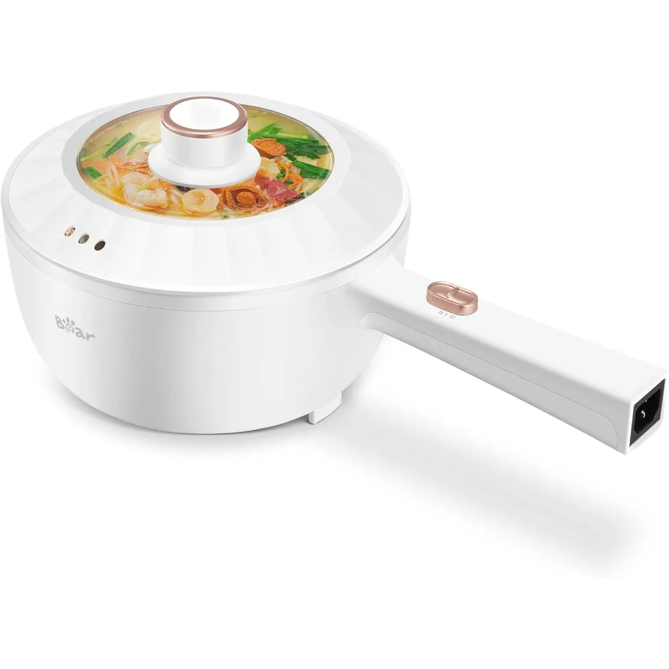 Bear Electric Hot Pot Cookware, 2L Multifunctional Portable Multi-Cook Pot, 1000W Rapid Heating, Nonscratch Non-Stick, Dual Power Adjustment for Noodles, Steak, Oatmeal, Multi-Cook Pots