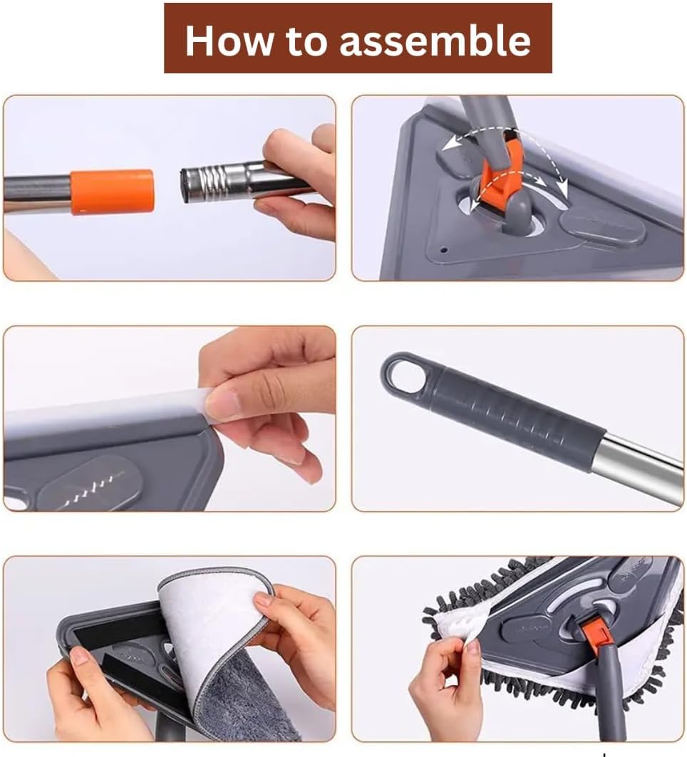 Wall cleaner adjustable-length wall mop with a 360° rotating head; floor and wall cleaning tool suitable for walls, ceiling fans, floors, baseboards, dust, kitchens, and general purposes; includes 6 replacement pads and 1 silicone squeegee.