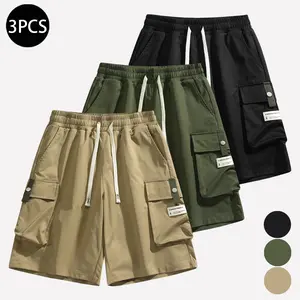 Men’s lightweight 3-piece summer cargo pants set with multiple pockets and embroidered logo patches, loose yet well-fitting, durable and wrinkle-resistant—perfect for everyday wear, street style, skateboarding, and camping
