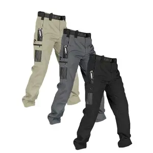 Men's 3-Pack Men's Solid Color Zipper Waterproof Tactical Work Pants, Without Waistband, Regular Fit Sport Pants, Multi-Pocket Design, Durable Long Pants, Suitable for Autumn and Winter, Outdoor Hiking Work Pan Casual Comfy Trouse