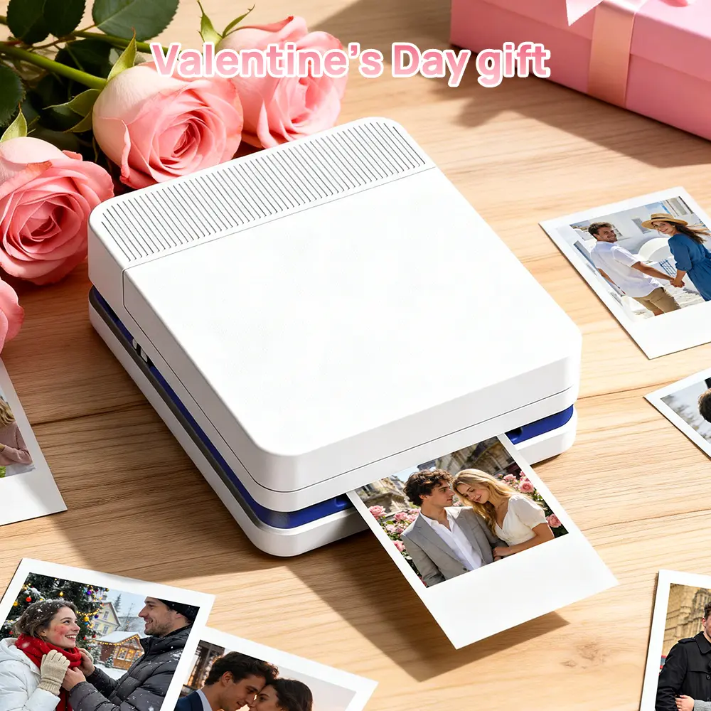 Nelko PP01 Instant Smartphone Photo Printer with 20 Photo Papers Portable Mini Color Wireless Mobile Printer Bluetooth Compatible iOS & Android Devices Fun Editing App, perfect as a gift for Valentine's Day Gift.