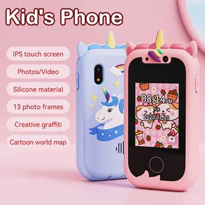 32,400 high definition pixel children's mobile phone camera unicorn shape, silicone material + IPS touch screen, photo + creative graffiti + cartoon map, puzzle early education June 1 gift TK