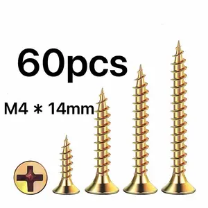 60Pcs M4×14mm High Hardness Phillips Flat Head Wood Screws, Multipurpose Screws for Wood/Plastic, Ideal for Drywall, Ceilings, Furniture, DIY Crafts, Electronics & Machinery Maintenance.