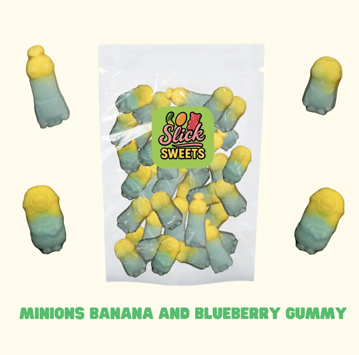Slick Sweets Minions Softies Gummies Banana and Blueberry Candy Sweet Swedish Soft Sweet Aromatic Sweets for Candy Enthusiasts