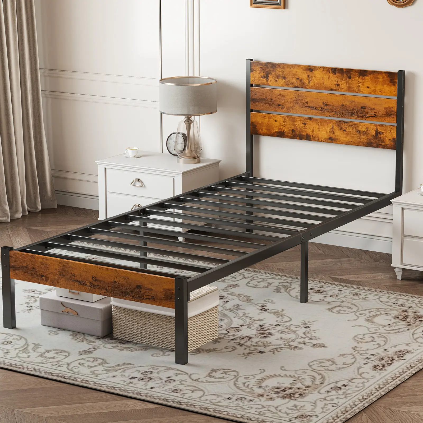 Metal Platform Bed Frame with Headboard & Footboard - Heavy Duty Mattress Foundation, No Box Spring Needed, 800 lbs Capacity - Sturdy Wooden Slat Support, Noise-Free, Easy Assembly
