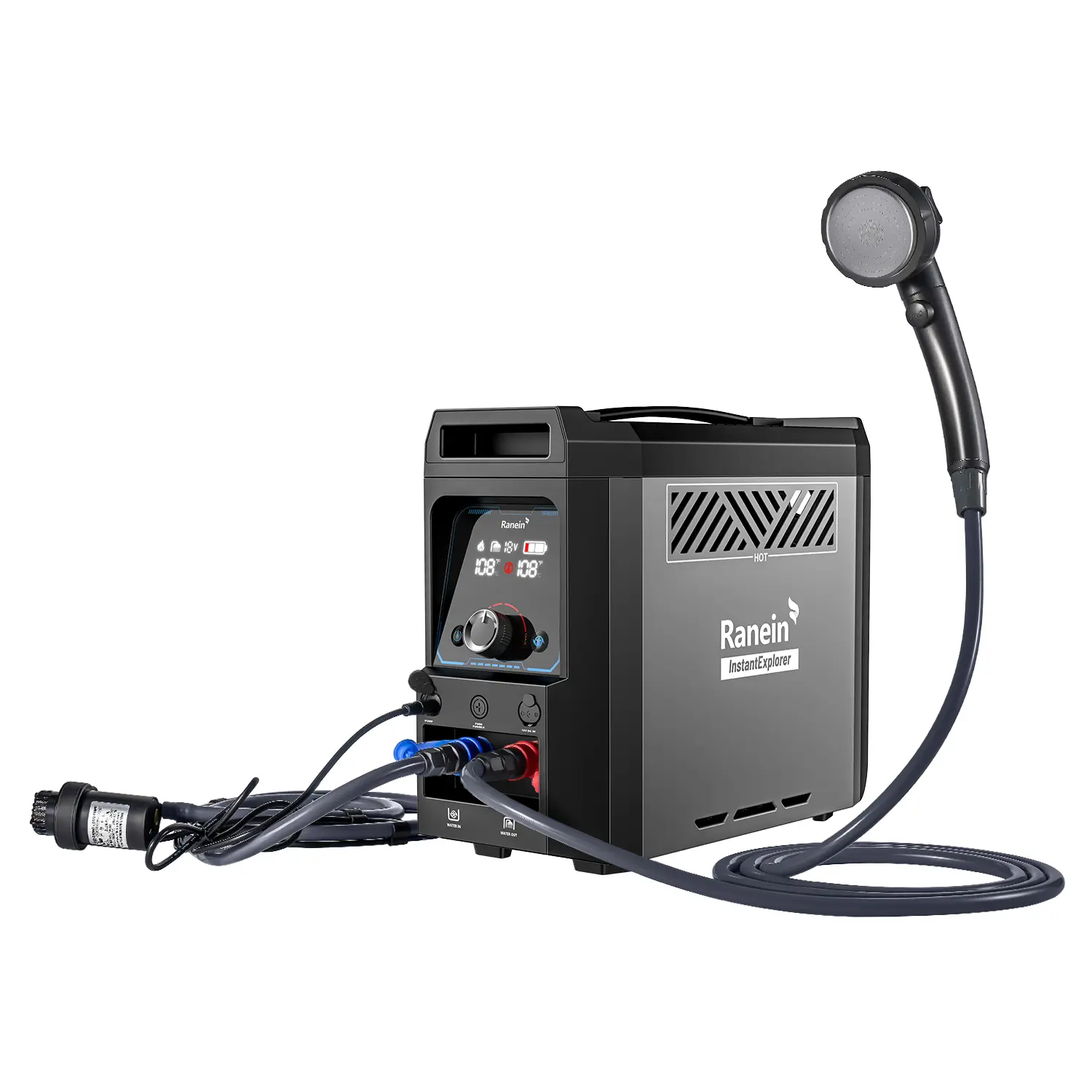 Ranein Portable Water Heater for Camping, Propane On-Demand Camp Water Heater with 4000mAh 1.5h Rechargeable Built-in Battery, Compact Outdoor Instant Hot Shower Heater