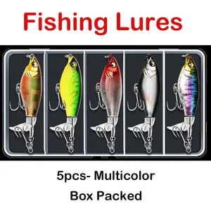 5PCS-Top Water Fishing Lures with BKK Hooks, Whopper Lure for Freshwater or Saltwater, Floating Lures for Bass Catfish Pike, Surface Wobble PoPobait Bass Baits Teasers Fishing Gifts for Men