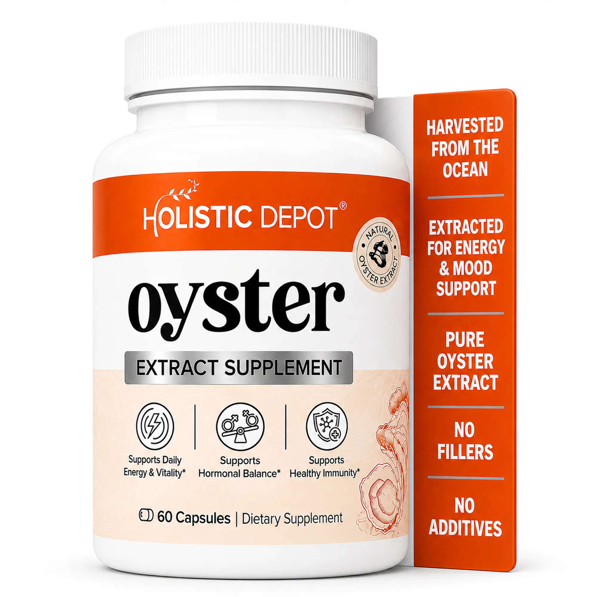 Pure Oyster Extract – Supports Energy, Immunity, Vitality & Hormone Balance for Men & Women | 60 Capsules | Made in USA