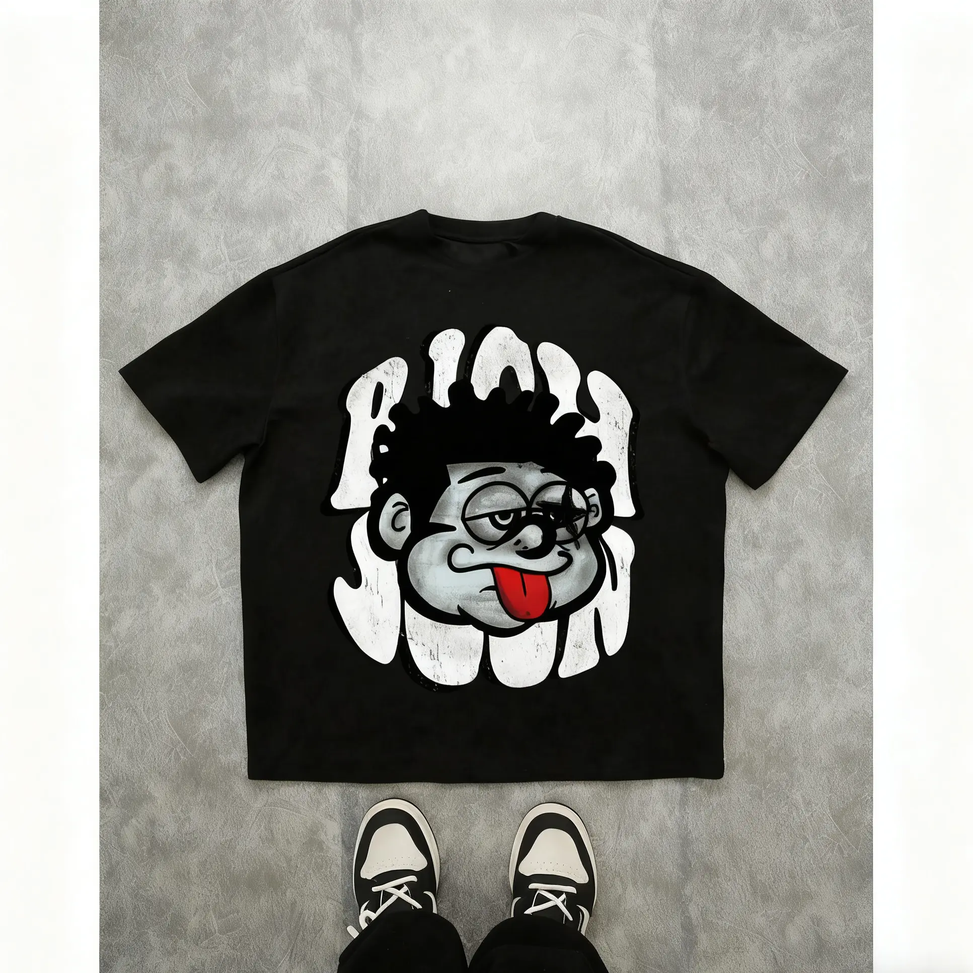 Distressed Graphic Print Oversized Drop Shoulder T-Shirt For Men In Black meme shirts goofy shirts