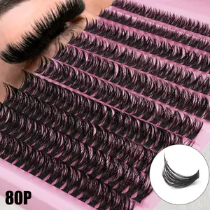 200pcs 80D Volume Eyelash Clusters, 8-16mm D Curl, Reusable Dense Fluffy False Lashes, Home & Outdoor Use, Wedding, Date, Party, Festival
