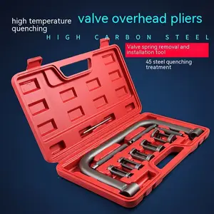 Universal 10-Piece Valve Oil Seal Spring Compressor Tool Set, Engine Valve Spring Clamp Removal Kit with Grinder, C-Clamp Jaw, Manual Lever