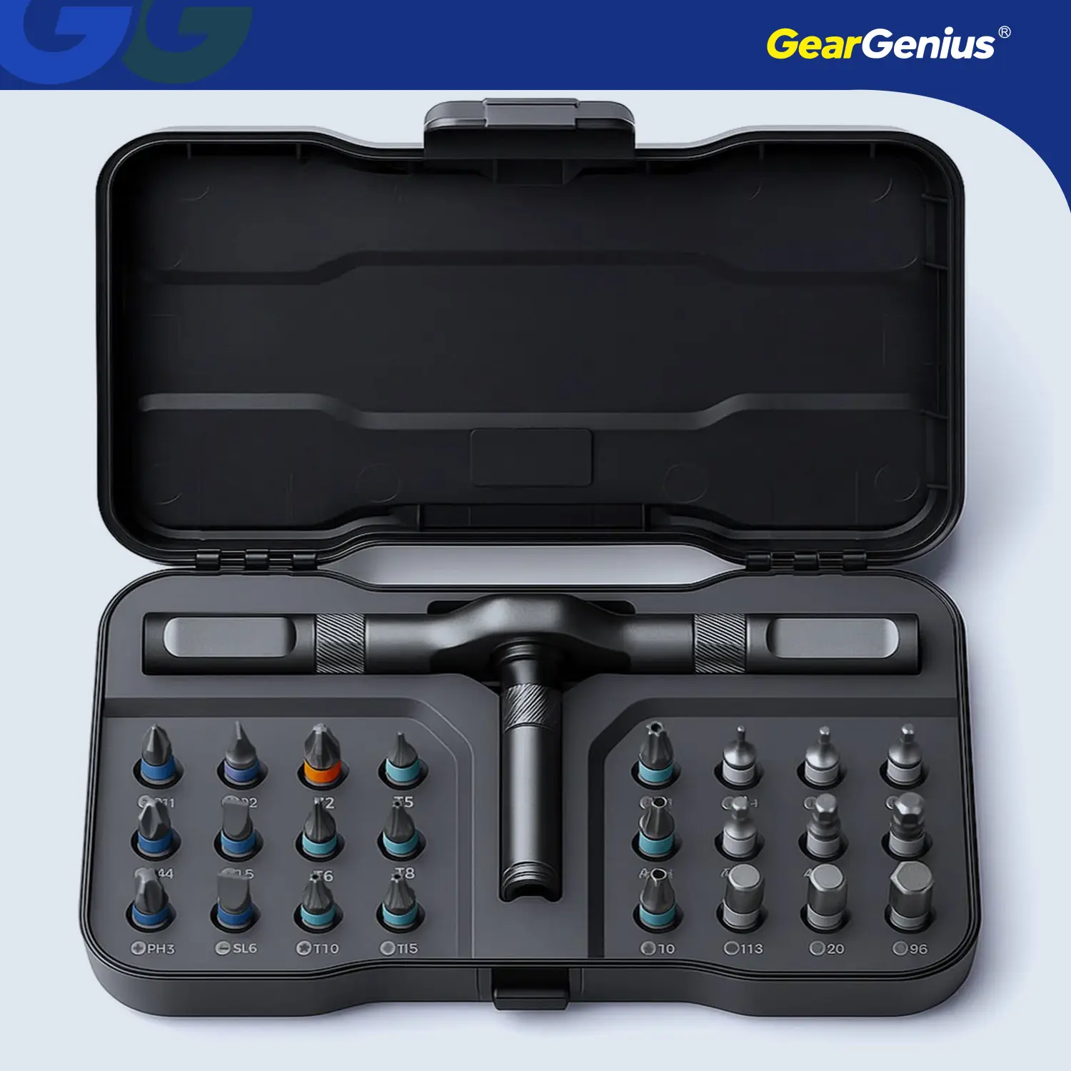 GearGenius Removable Self-Assembly Precision Mini Screwdriver Set with 24 Interchangeable Bits, Security Torx, Multi-Function Magnetic & Magnetic Ratchet Screwdriver Tool for Electronics Repair Ratchet Screwdriver Set Multipurpose Modular