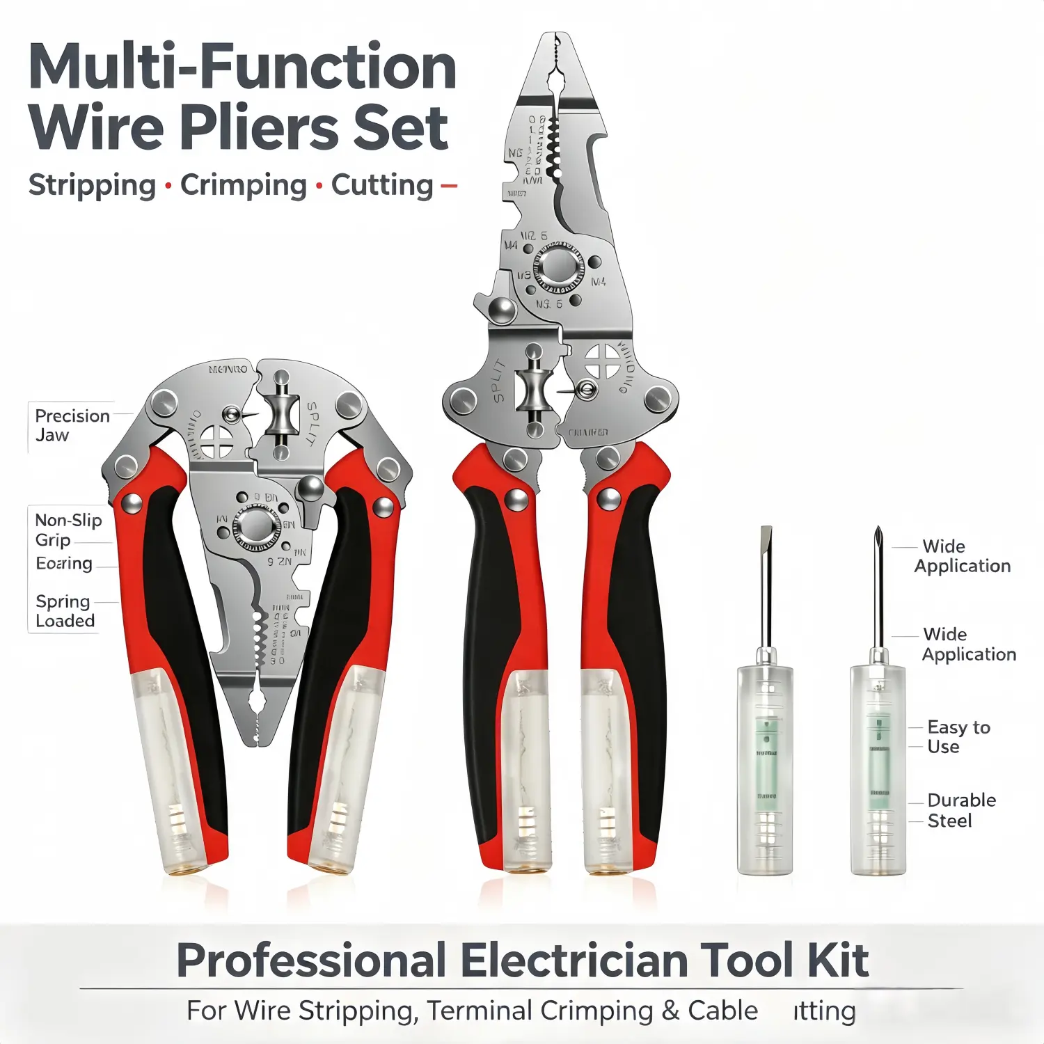 Standard Edition 16-in-1 Multifunctional Wire Stripper Crimper Pliers Kit, Heavy-Duty Stainless Steel Electrician Hand Tools with Voltage Test Screwdrivers, for Household Circuit Repair, Automotive Wiring, Electrical Maintenance