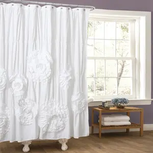 Lush Decor Serena Shower Curtain with Floral Design and Lightweight Frame - Flower