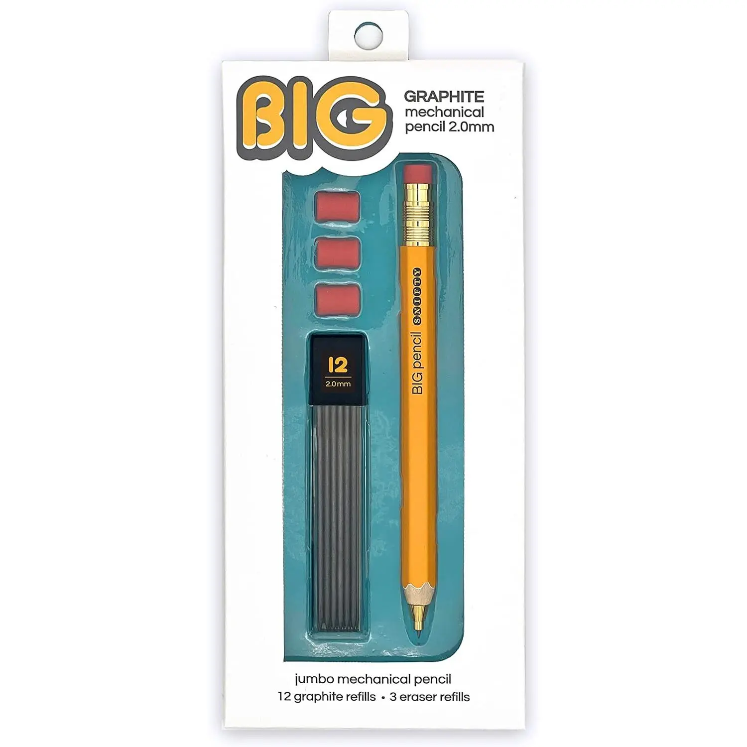 BIG Graphite Mechanical Pencil Set - 1 Pencil + 12 Refill Leads + 3 Erasers