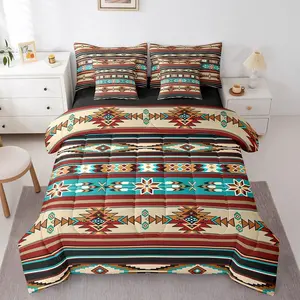 Bohemian Aztec Bed in a Bag Boho Exotic 7 PCS Comforter Set with Sheets for Kids Colorful Geometric Stripes 7 Pieces Bed in a Bag Set Southwestern Comforter Set with Sheets
