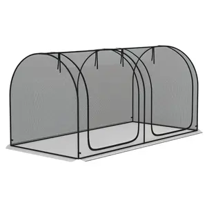 Outsunny 9' x 4' Crop Cage, Plant Protection Tent with Three Zippered Doors, Storage Bag and 4 Ground Stakes, for Garden, Yard, Lawn, Black