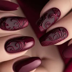 Dark Vine Pattern Medium-Length Square Shape Nail Art, Unique Design, Sweet Cool Spicy Girl Style Elegant Nails Wearable Nails, Single Item Pack, Model Xinghao 53hj-04