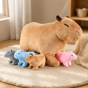 Multicolor Capybara Plush Toy Set - Mixed Sizes, Soothing Companion Pillow, Cute Home Decor Gift for Room Ornamentation