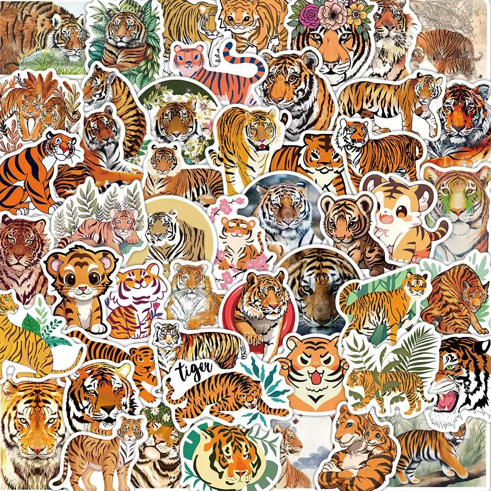 Tiger Pattern Sticker, 1 Set Cartoon Animal Decorative Sticker, DIY Decals for Water Bottle, Laptop, Phone Case, Scrapbooking, Journal Making, Phone Decoration