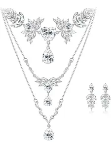 3pcs Silver Wedding Bridal Jewelry Set, Rhinestone Necklace Bracelet Earrings for Brides Bridesmaids