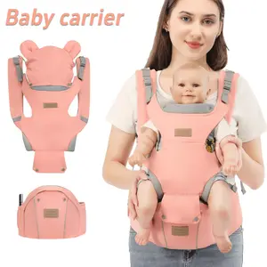 Baby Carrier with Hip Seat, Baby Carrier Newborn to Toddler, 6-in-1 Ways to Carry, All Seasons, Adjustable Baby Holder Carrier for Breastfeeding, Hands free carrier(Pink)