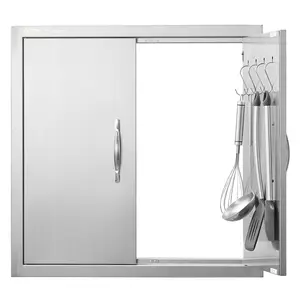 VEVOR BBQ Access Door, 24W x 24H Inch Double Outdoor Kitchen Door, Stainless Steel Flush Mount Door, Double Wall Vertical Door with Handles and Hooks, for BBQ Island, Grilling Station, Outside Cabinet