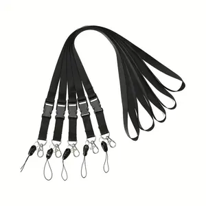 5pcs Set Of Office Neck Lanyards, Detachable with Buckle Enhanced Hook, Quick Release Safety Lanyards, Suitable for ID Cards, Keys, Women's And Men's Phones, USB, Whistles, Nylon Black.