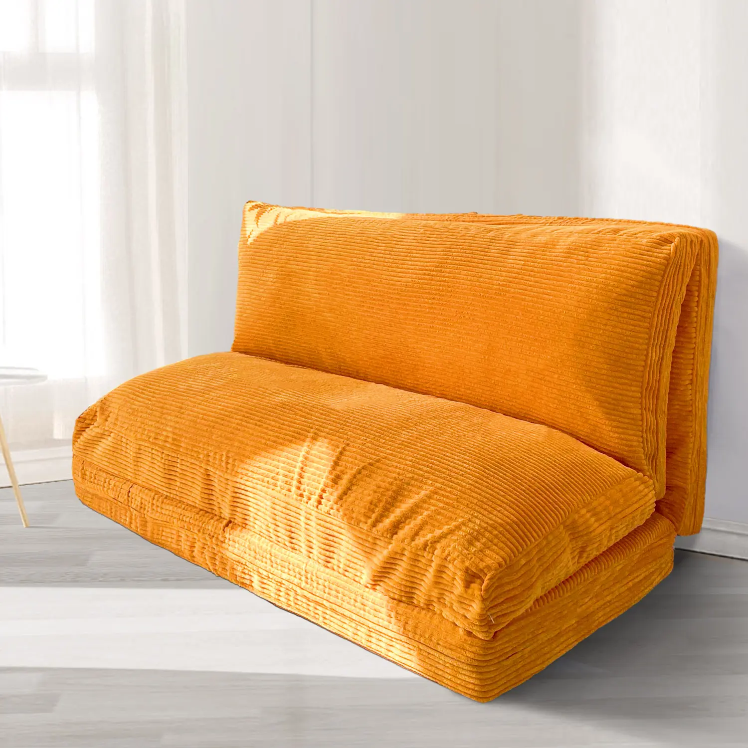 MAXYOYO Corduroy Folding Sofa Bed, 2-in-1 Floor Mattress & Lounger with Removable Washable Cover, for Living Room & Small Spaces