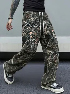 Men's Casual Camo Long Pants, Loose-Fit Drawstring Wide Leg Joggers, All-Season Comfortable Fabric, Perfect for Everyday Wear