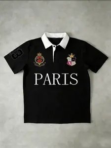 Men's Paris Royal Emblem Polo Shirt | Oversized 1XL Plus Size | Premium Fabric | Contrast Collar, Parisian Crest Print & Graphic | Casual Preppy Streetwear Aesthetic | Ideal for Paris Fashion Fans & Urban Style Enthusiasts