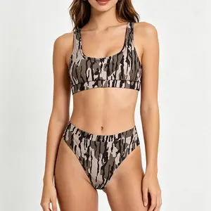 Camo Swimsuits for Women, Women’s Two Piece Bikini Set with High Waisted Bottom, Stylish Summer Camouflage Swimwear
