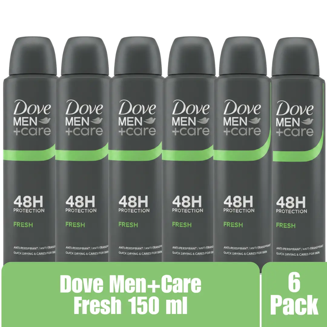 Dove Men+Care Fresh Antiperspirant Deodorant Aerosol Spray 150ml 48H Protection Quick Drying Skin Care Formula 6-Pack