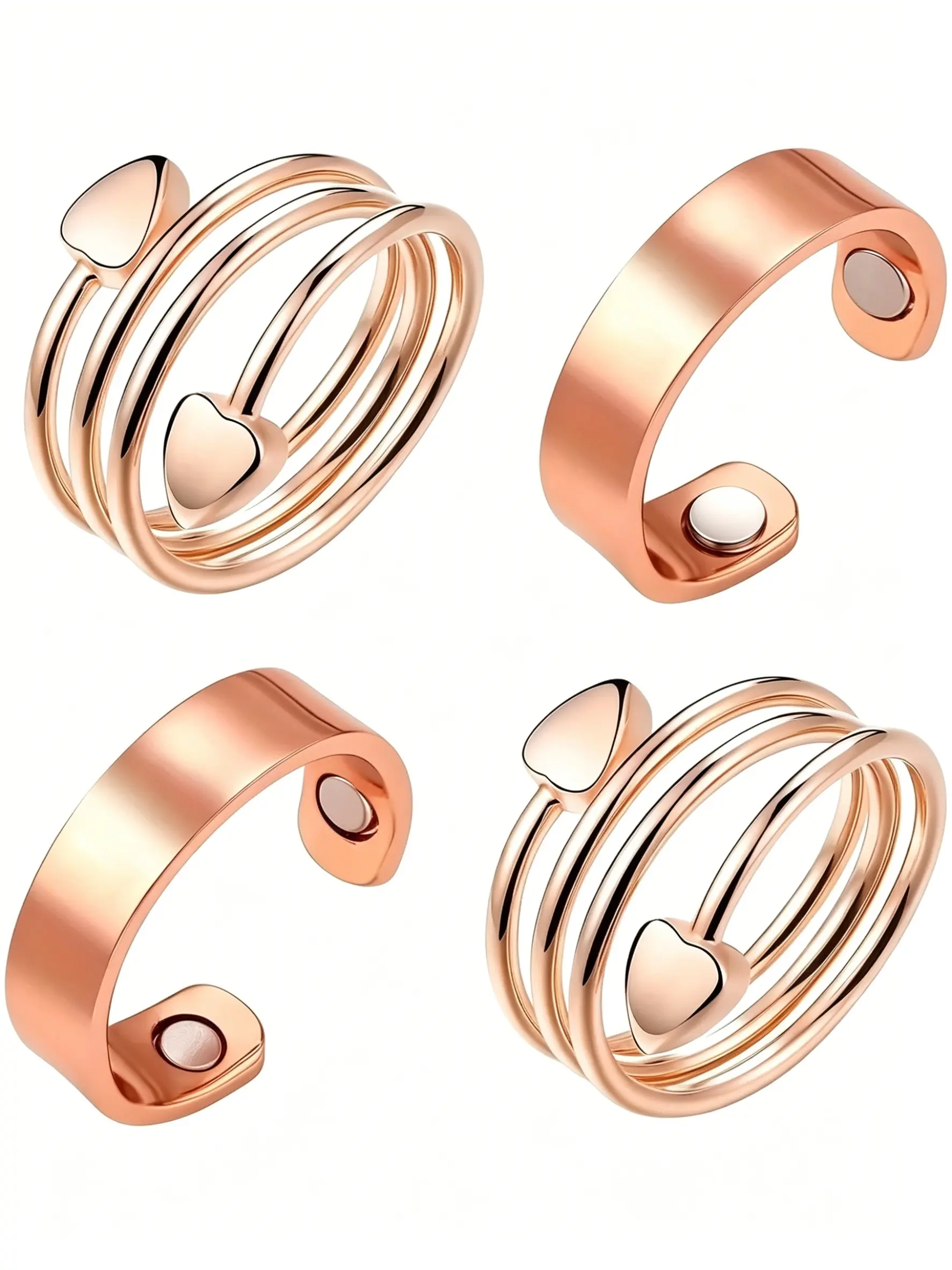 4 Pcs Pure Copper Magnetic Thumb Rings, Rings Set, Adjustable Size, Relieve Hand Joint Pain, Health & Wellness Jewelry, Comfortable Fit