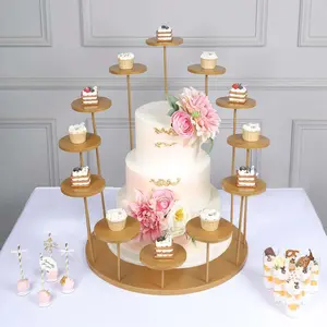 Metal Cake Stand with 12-Arm Tiered Cupcake Holders Gold - Layered Dessert Display Tower Centerpiece for Luxurious Weddings Gala Events & Dessert Buffets 29"