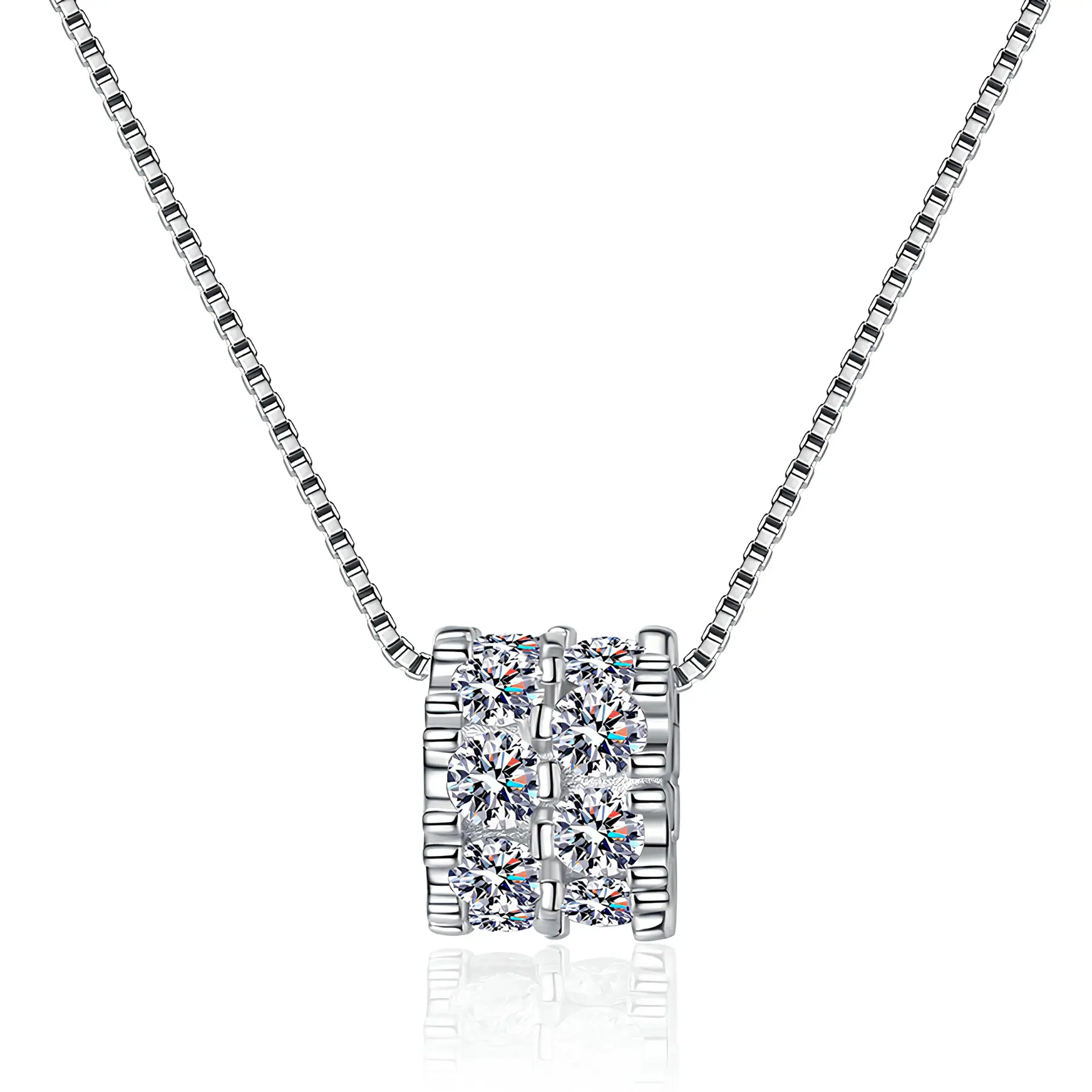 Double Row Cluster Moissanite Pendant Necklace – 1.6 CARAT | 925 Sterling Silver, Necklace Pendant Jewelry, Fashion Pendants