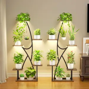 2 Pack 45" Tall 12 Tiered Plant Stand with Grow Lights for Indoor Plants - Corner Plant Shelf, Sturdy Iron Structure, Dimmable Full-Spectrum Lights, Easy Assembly, Perfect for Living Room & Patio Hanging Baskets